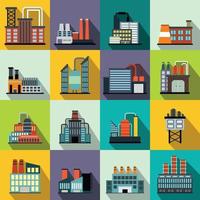 ícones planos de fábrica de construção industrial vetor
