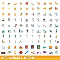 conjunto de 100 ícones de animais, estilo cartoon vetor