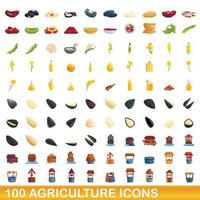 conjunto de 100 ícones de agricultura, estilo cartoon vetor