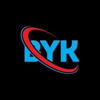 logotipo byk. por carta. design de logotipo de carta byk. iniciais byk logotipo ligado com círculo e logotipo monograma maiúsculo. tipografia byk para marca de tecnologia, negócios e imóveis. vetor