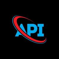 logotipo da API. carta api. design de logotipo de carta api. logo api das iniciais vinculado ao logotipo do monograma em letras maiúsculas e em círculo. tipografia api para marca de tecnologia, negócios e imóveis. vetor