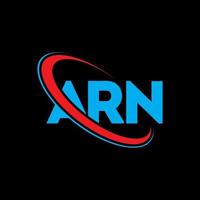 logotipo arn. carta de arn. design de logotipo de carta arn. iniciais arn logotipo ligado com círculo e logotipo monograma maiúsculo. arn tipografia para marca de tecnologia, negócios e imóveis. vetor