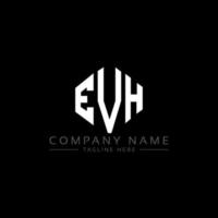 design de logotipo de carta evh com forma de polígono. evh polígono e design de logotipo em forma de cubo. modelo de logotipo de vetor hexágono evh cores brancas e pretas. evh monograma, logotipo de negócios e imóveis.