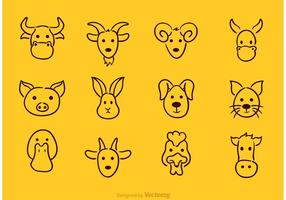 Ícones de desenho de rosto animal de vetor