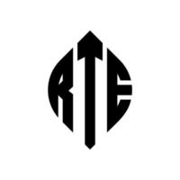 design de logotipo de carta de círculo rte com forma de círculo e elipse. letras de elipse rte com estilo tipográfico. as três iniciais formam um logotipo circular. rte círculo emblema abstrato monograma carta marca vetor. vetor