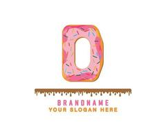o alfabeto de pão de donut pastel rosa com a letra d é adequado para logotipos, títulos e cabeçalhos