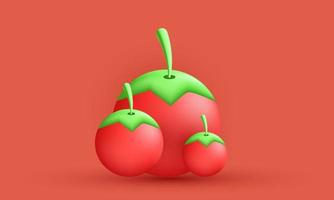 ícone exclusivo de design de ilustração de frutas 3d de tomate 3d isolado em vetor