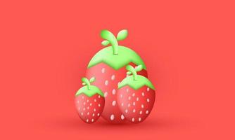 ícone de design exclusivo de três frutas 3d morangos vegetais isolado em vetor