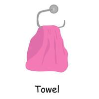ilustração de elementos de banheiro de uma toalha rosa pendurada em um suporte. ilustração de banheiro vetor