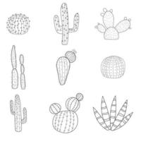 ilustração em vetor doodle de cacto. conjunto de elementos de cacto desenhados à mão. doodle cactos mexicanos