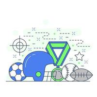 design de ilustração de site de futebol americano, tiro, rugby, beisebol e medalhão esportes conceito vetor