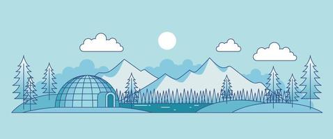 paisagens de temporada de inverno com árvores e design vetorial de ilustração de montanha de neve vetor