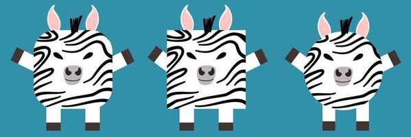um conjunto de animais de forma quadrada e redonda. ilustração vetorial de uma zebra vetor
