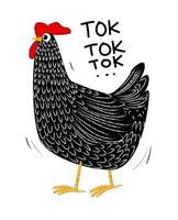 galinha, frango, personagem animal de fazenda de aves, ícone, ilustração vetorial símbolo desenhado à mão.