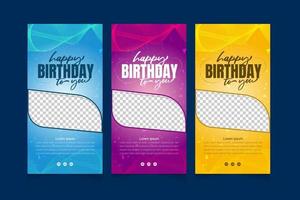 celebração de feliz aniversário com balões realistas e design de banner vertical de fita vetor