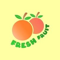 modelo de logotipo de frutas frescas com imagens de frutas cítricas e ameixas em fundo isolado vetor