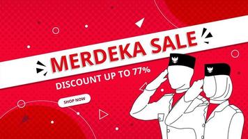 promoção de banner de venda merdeka com fundo vermelho vetor