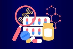 produtos farmacêuticos fabricados a partir de fontes biológicas. produtos biofarmacêuticos, produtos biofarmacológicos, produtos médicos biológicos, conceito de farmácia natural. ilustração vetorial plana. vetor