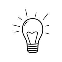 lâmpada elétrica, o conceito de uma ideia, pensamento ou solução. ilustração em vetor de iluminação da lâmpada doodle.