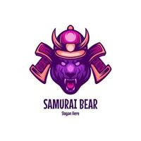 logotipo de personagem de urso samurai vetor