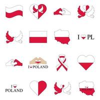 conjunto de símbolos de estado da polônia brasão de armas bandeira mapa pomba fita coração. ilustração vetorial. vetor