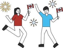 menino e menina comemoram o dia do canadá com bandeiras. vetor