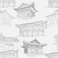 sem costura padrão com palácios coreanos, casas de tradição hanok. vetor