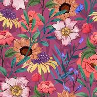 elegante padrão colorido sem costura com ilustração de design floral botânico vetor