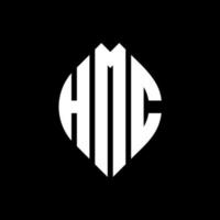 design de logotipo de letra de círculo hmc com forma de círculo e elipse. letras de elipse hmc com estilo tipográfico. as três iniciais formam um logotipo circular. hmc círculo emblema abstrato monograma carta marca vetor. vetor