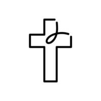 símbolo de peixe cristão de vetor com ícone de cruz. logotipo de sinal monoline religioso para impressão. ilustração isolada em um fundo branco