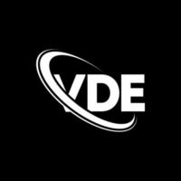 vde logotipo. vde carta. design de logotipo de carta vde. iniciais vde logotipo vinculado com círculo e logotipo monograma em maiúsculas. vde tipografia para marca de tecnologia, negócios e imóveis. vetor