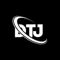 logotipo dtj. carta dtj. design de logotipo de letra dtj. iniciais dtj logotipo ligado com círculo e logotipo monograma em maiúsculas. tipografia dtj para marca de tecnologia, negócios e imóveis. vetor