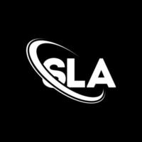 logotipo sla. carta sla. design de logotipo de carta sla. iniciais sla logotipo ligado com círculo e logotipo monograma em maiúsculas. tipografia sla para marca de tecnologia, negócios e imóveis. vetor