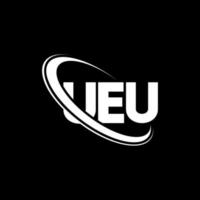 logotipo ue. carta ue. design de logotipo de carta ueu. iniciais ueu logotipo ligado com círculo e logotipo monograma maiúsculo. ueu tipografia para marca de tecnologia, negócios e imóveis. vetor