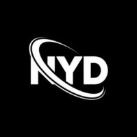 logotipo nyd. carta ny. design de logotipo de carta nyd. iniciais nyd logotipo ligado com círculo e logotipo monograma em maiúsculas. nyd tipografia para tecnologia, negócios e marca imobiliária. vetor