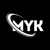 logotipo do myk. carta mik. design de logotipo de carta myk. iniciais myk logotipo ligado com círculo e logotipo monograma maiúsculo. tipografia myk para marca de tecnologia, negócios e imóveis. vetor