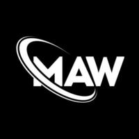 logotipo da mae. carta de mandioca. design de logotipo de letra maw. iniciais maw logotipo ligado com círculo e logotipo monograma maiúsculo. tipografia maw para marca de tecnologia, negócios e imóveis. vetor