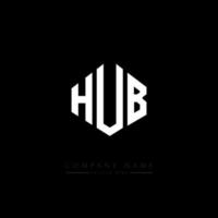 design de logotipo de letra hub com forma de polígono. hub polígono e design de logotipo em forma de cubo. modelo de logotipo de vetor hexágono hub cores brancas e pretas. hub monograma, logotipo de negócios e imóveis.