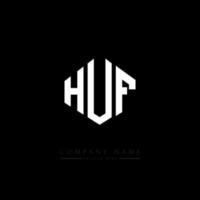 design de logotipo de letra huf com forma de polígono. huf polígono e design de logotipo em forma de cubo. huf modelo de logotipo de vetor hexágono cores brancas e pretas. huf monograma, logotipo de negócios e imóveis.