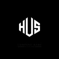 design de logotipo de carta hus com forma de polígono. hus design de logotipo em forma de polígono e cubo. hus modelo de logotipo de vetor hexágono cores brancas e pretas. hus monograma, logotipo de negócios e imóveis.