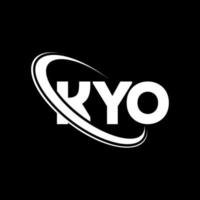 logotipo kyo. carta kyo. design de logotipo de letra kyo. iniciais kyo logotipo ligado com círculo e logotipo monograma em maiúsculas. kyo tipografia para tecnologia, negócios e marca imobiliária. vetor