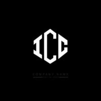 design de logotipo de carta icc com forma de polígono. icc polígono e design de logotipo em forma de cubo. icc modelo de logotipo de vetor hexágono cores brancas e pretas. icc monograma, logotipo de negócios e imóveis.