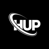 logotipo do hup. carta hj. design de logotipo de carta hup. iniciais hup logotipo ligado com círculo e logotipo monograma maiúsculo. tipografia hup para marca de tecnologia, negócios e imóveis. vetor