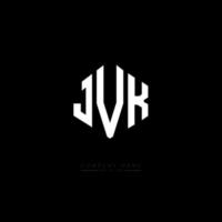 design de logotipo de carta jvk com forma de polígono. jvk polígono e design de logotipo em forma de cubo. jvk hexagon vector logo template cores brancas e pretas. jvk monograma, logotipo de negócios e imóveis.