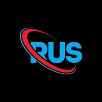 logotipo russo. carta russa. design de logotipo de carta rus. iniciais rus logotipo ligado com círculo e logotipo monograma maiúsculo. rus tipografia para marca de tecnologia, negócios e imóveis. vetor