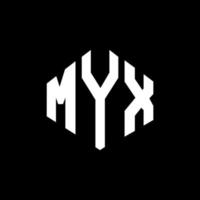 design de logotipo de carta myx com forma de polígono. myx polígono e design de logotipo em forma de cubo. modelo de logotipo de vetor hexágono myx cores brancas e pretas. myx monograma, logotipo de negócios e imóveis.