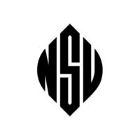 design de logotipo de carta de círculo nsu com forma de círculo e elipse. letras de elipse nsu com estilo tipográfico. as três iniciais formam um logotipo circular. nsu círculo emblema abstrato monograma carta marca vetor. vetor