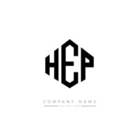 design de logotipo de carta hep com forma de polígono. hep polígono e design de logotipo em forma de cubo. hep hexágono modelo de logotipo de vetor cores brancas e pretas. monograma hep, logotipo de negócios e imóveis.