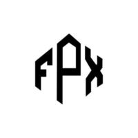 design de logotipo de carta fpx com forma de polígono. fpx polígono e design de logotipo em forma de cubo. fpx modelo de logotipo de vetor hexágono cores brancas e pretas. fpx monograma, logotipo de negócios e imóveis.