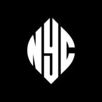 design de logotipo de carta de círculo nyc com forma de círculo e elipse. letras de elipse nyc com estilo tipográfico. as três iniciais formam um logotipo circular. nyc círculo emblema abstrato monograma carta marca vetor. vetor